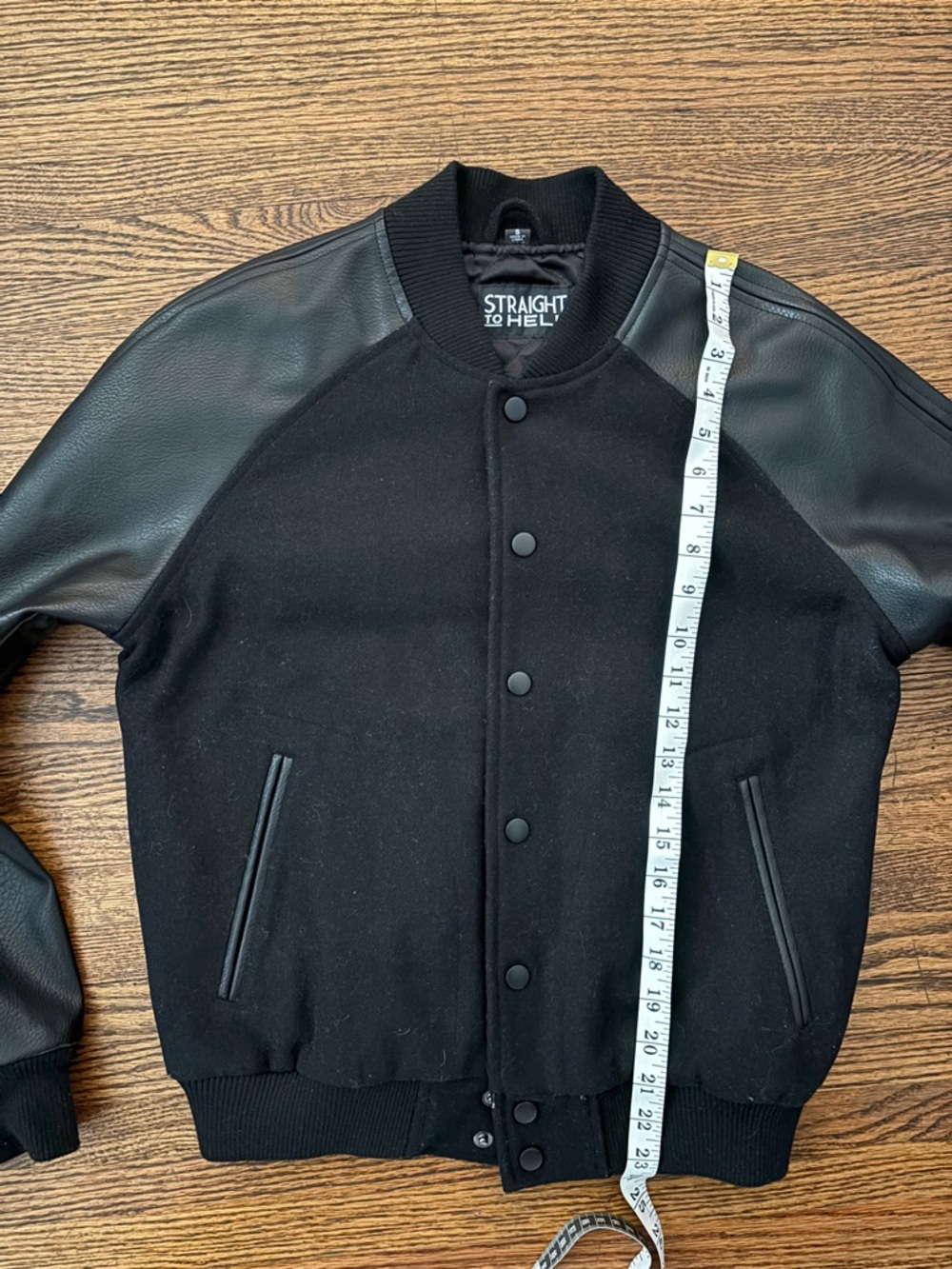 Straight to Hell Bomber with Faux Leather Sleeves - Picture 4 of 4